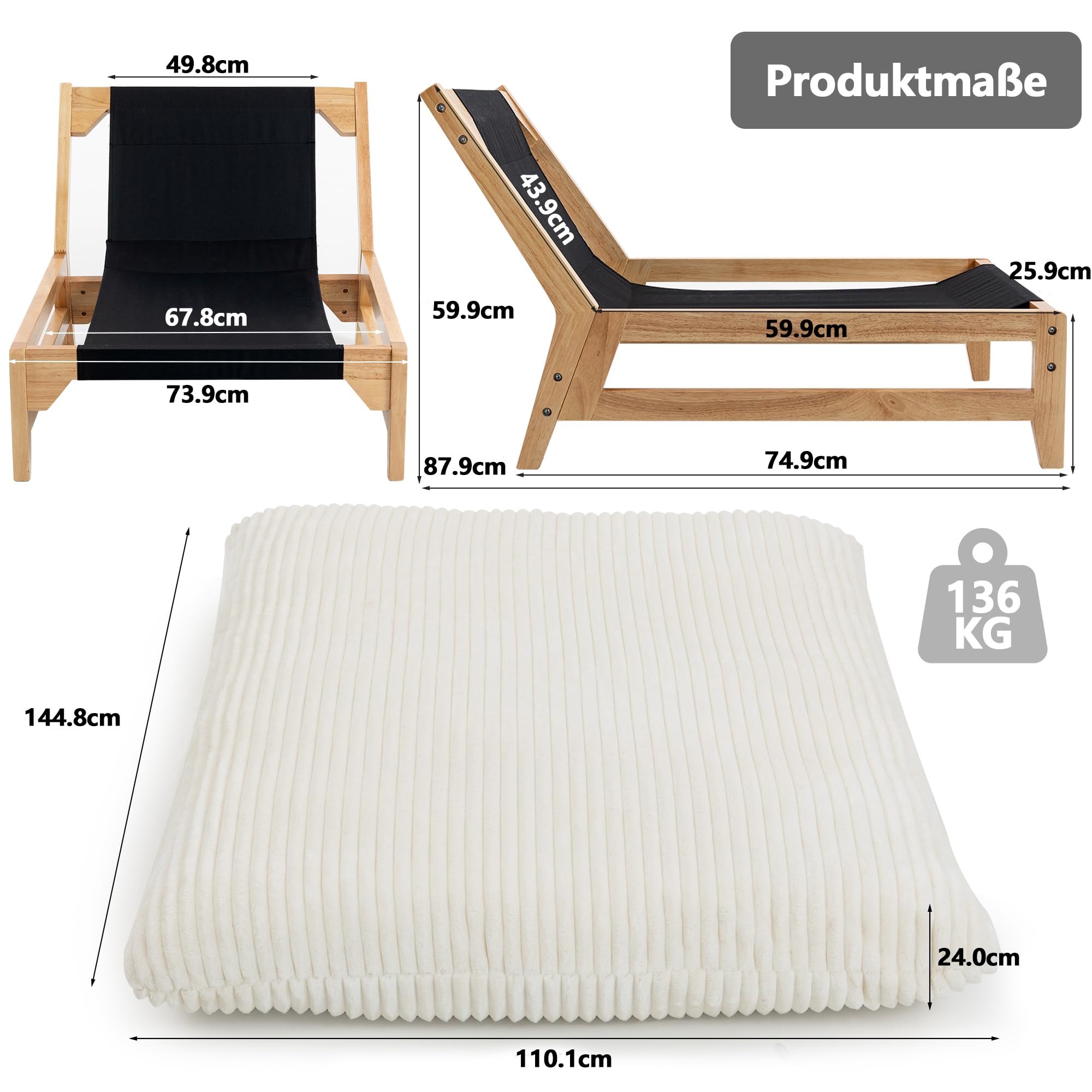 FUNECORP Großer Cord Sitzsack Sessel mit Holzrahmen | Bequemer Cloud Lounge Sessel für Erwachsene | Dekorativer Lesesessel für Wohnzimmer, Schlafzimmer, Lounge