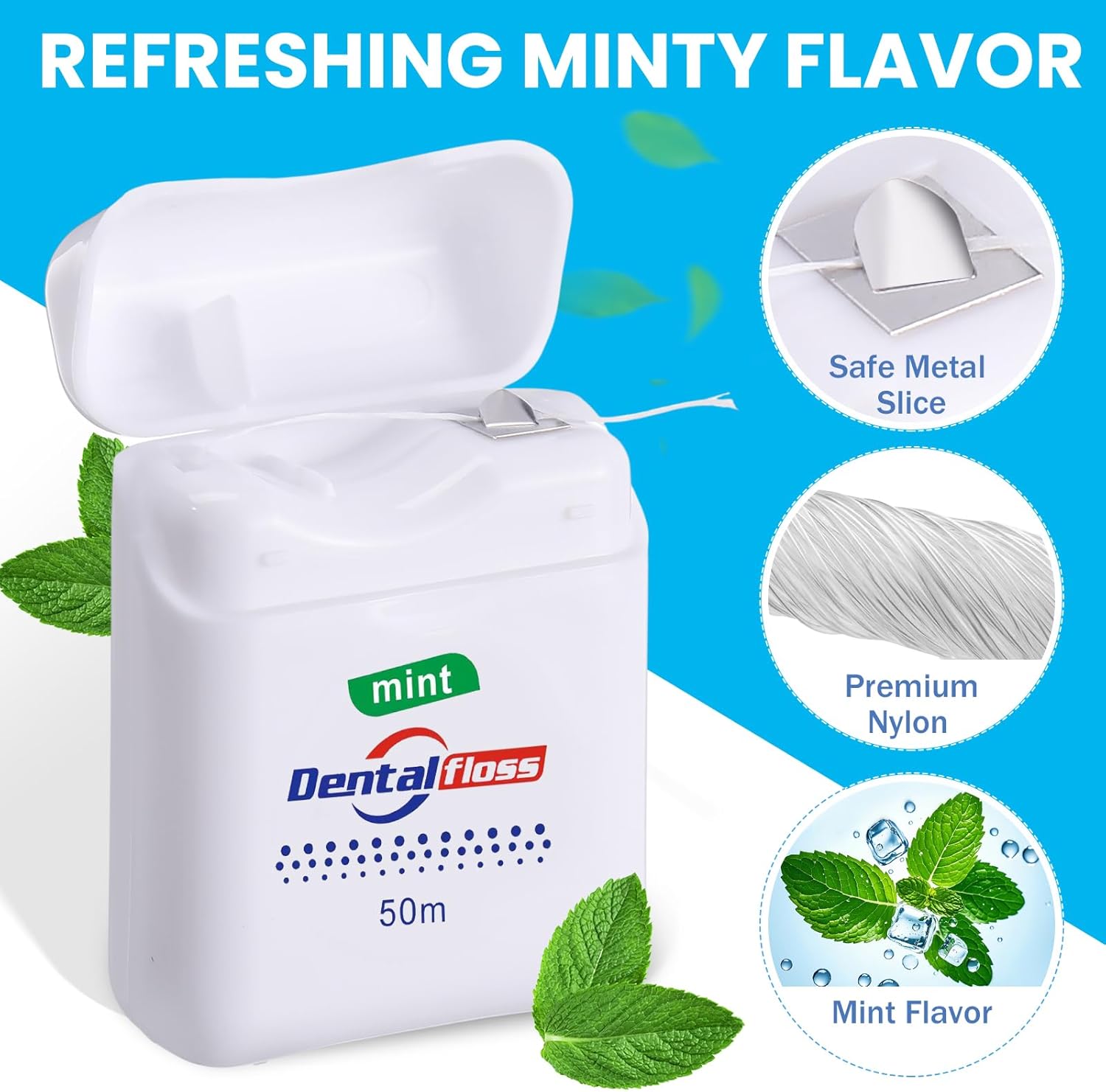 Geiserailie 72 Pack Dental Floss Bulk Mint Flavored 50m Each Travel Dental Floss Waxed Oral Care for Teeth and Gum Protection(White)