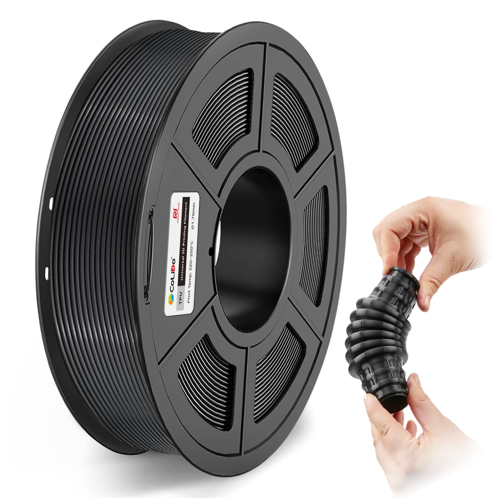 COLIDO TPU 3D Printer Black Filament，95A 1.75mm TPU 0.5KG，Dimensional Accuracy +/- 0.03mm，Soft Flexible for Most 3D Printer (1-Black