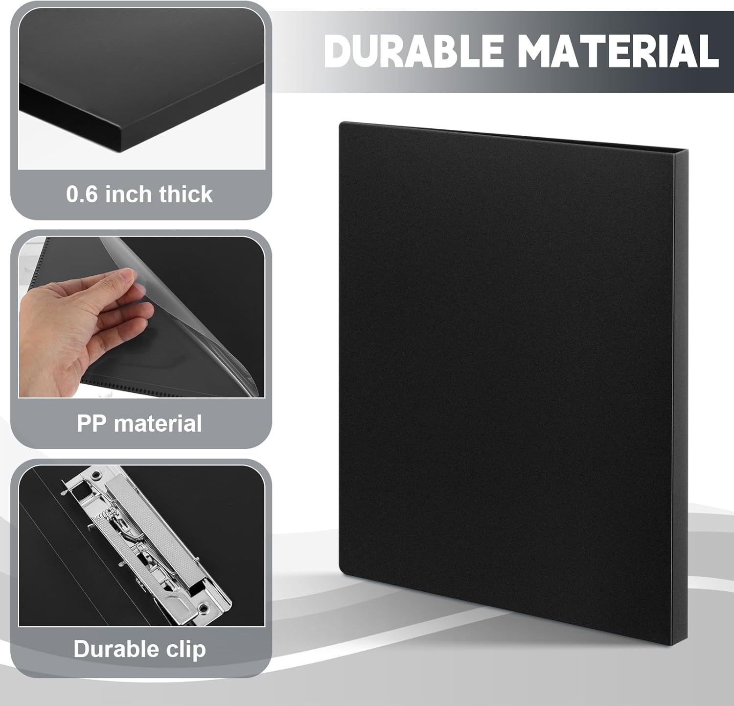 Teling 8 Pack Punchless Clamp Binder Folder Ringless Binder with Metal Clip and Poly Covers Flex Colored Swing Clamp for Work School Documents, 9.7 x 11.5 Inch(Black)