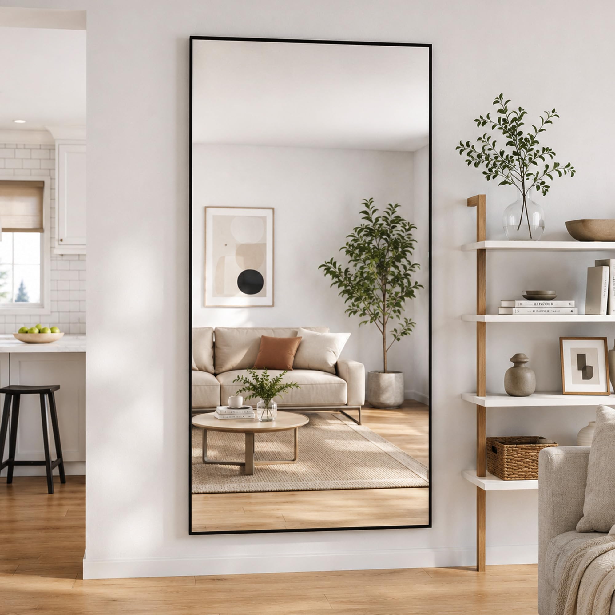 Aplancee Ganzkörperspiegel Standspiegel 190x85 cm, Großer Bodenspiegel zum Anlehnen oder Aufhängen, Rechteckig HD-Spiegel für Ankleidezimmer Schlafzimmer Wohnzimmer, Schwarz