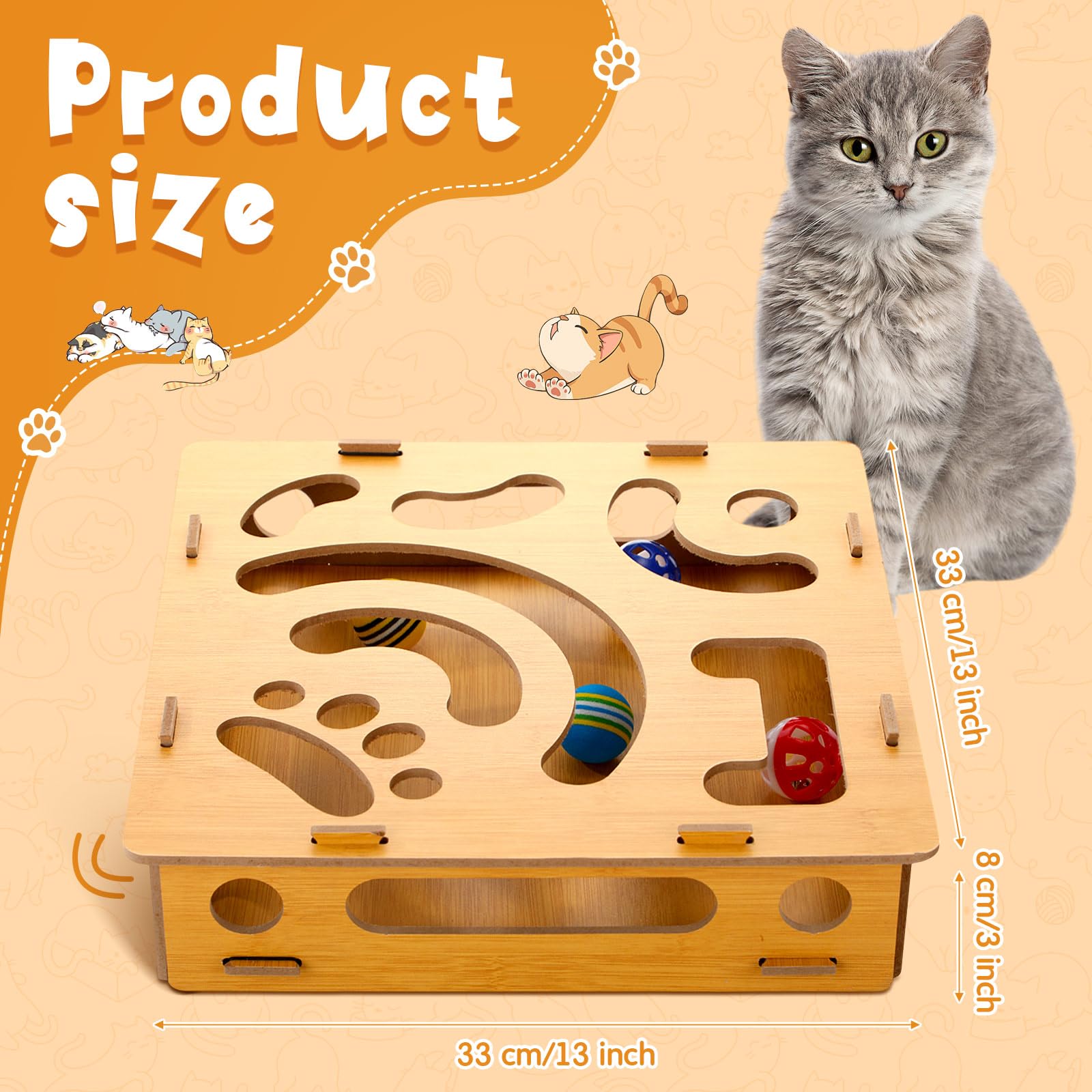 Cosblank Cat Ball Track: Wooden Scratcher Cat Toy with Jingly Ball for Bored Indoor Play