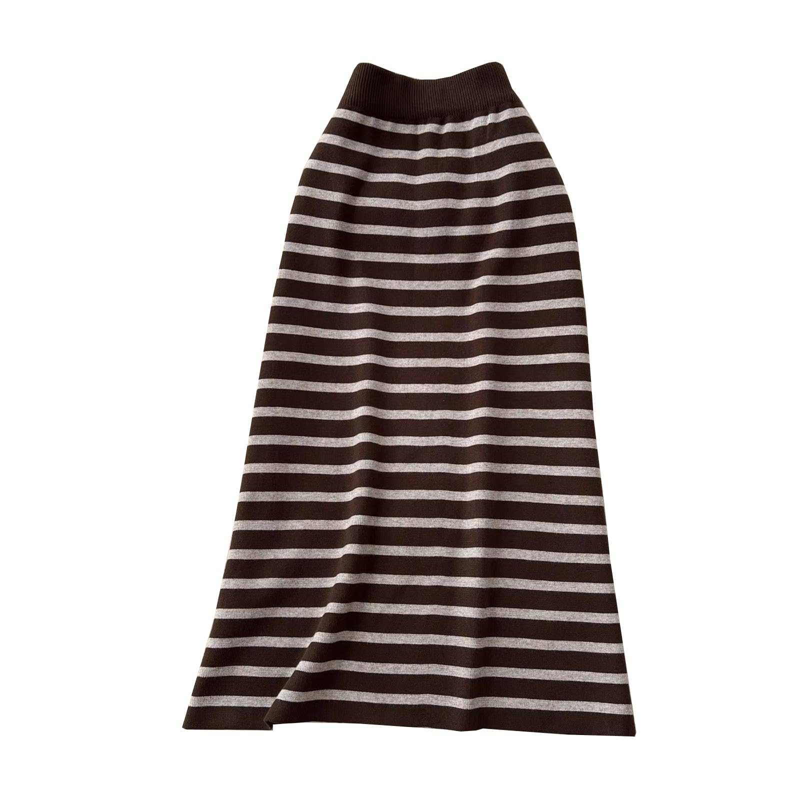 Gonna Midi da Donna a Trapezio in Maglia a Righe a Vita Alta
