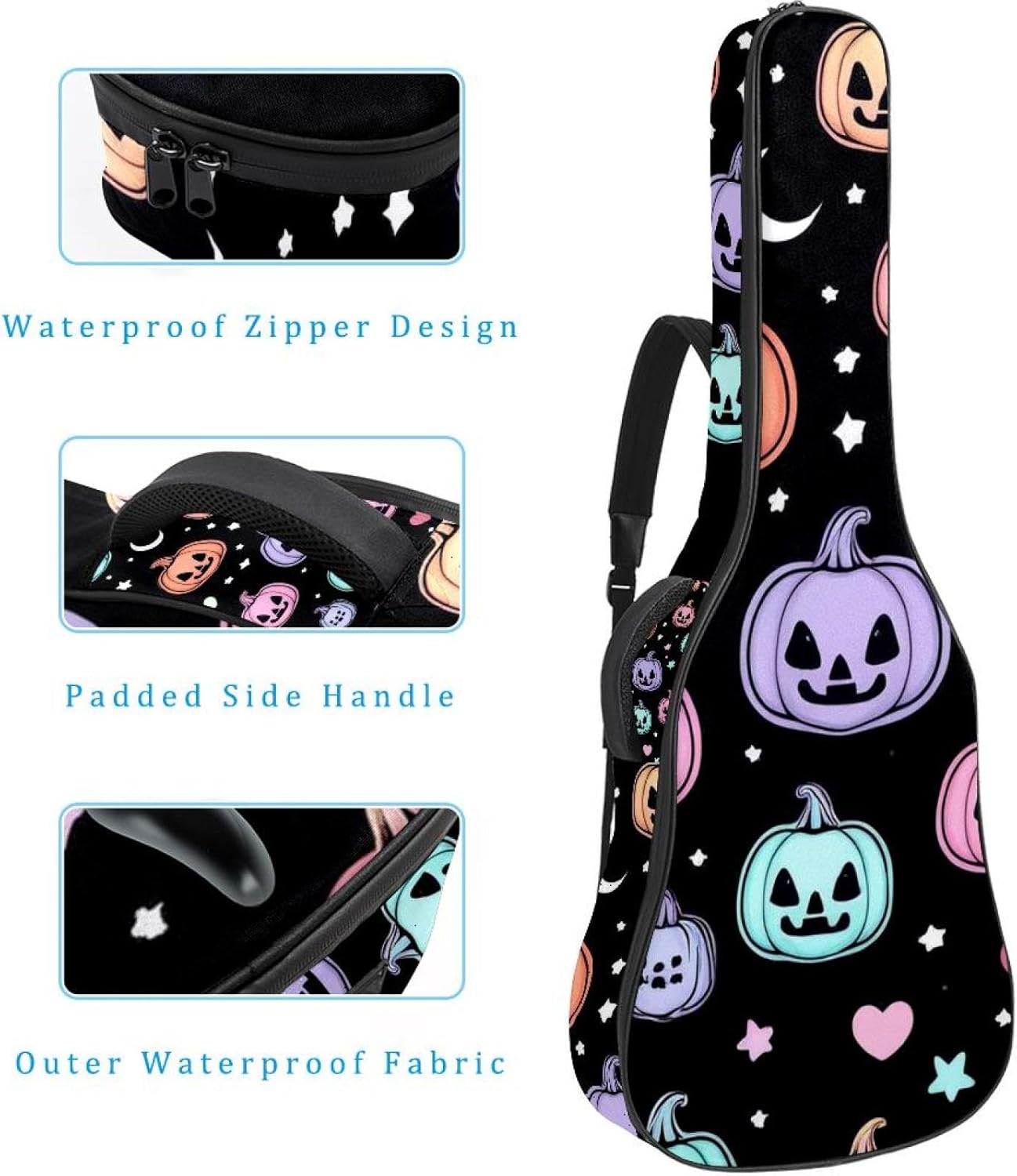Cartoon Halloween Pumpkin Guitar Bag 40 41 42 In 2 Pockets Guitar Case Waterproof Guitar Case Resistent Oxford Cloth 0.4 In Extra Thick Sponge Padded for Acoustic Guitar