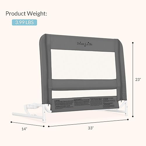 Miniatura 3 de Dream On Me Riel de cama ajustable de seguridad de malla ligera para niños pequeños, tela de malla transpirable, adecuada para todo tipo de camas,
