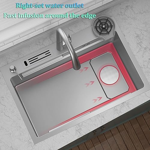 Miniatura 5 de Fregadero de cocina gris pistola fregadero de barra de acero inoxidable con grifo extraíble oculto lavadora de tazas caja de soporte de cuchillos