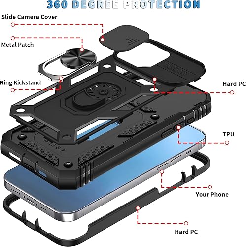 Vista 73 de Korecase Funda de protección para iPhone 12 y 12 Pro Ring Case con cubierta para lente de cámara, grado militar, resistente, de doble capa, cuerpo