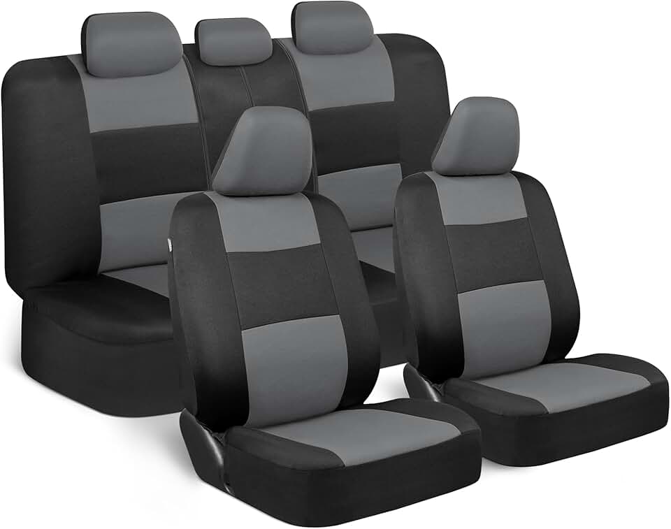 BDK PolyPro Car Seat Covers Full Set in Gray on Black, Front and Rear Split Bench Seat Covers for Cars, Easy to Install Car Seats 
