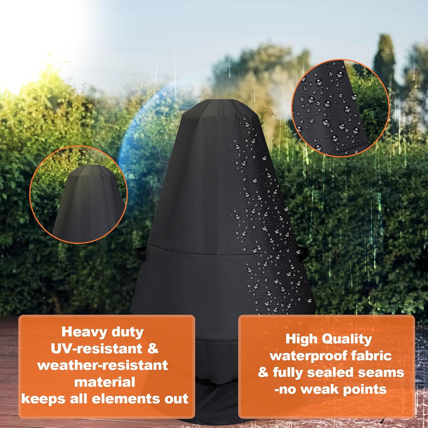 Fire Pit Heater Cover for Cuisinart COH-600 Chimenea Propane, 31"x 31"x 48" Cuisinart CHC-601 Chimenea Waterproof Snowproof Heater Cover, 600D Patio Heater Covers