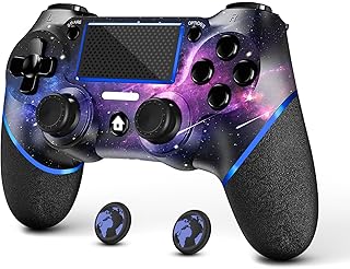 AceGamer Wireless Controller for PS4, Custom Design V2 Gamepad Joystick for PS4 with Non-Slip Grip of Both Sides and 3.5mm Audio Jack! Thumb Caps Included! (Galaxy)