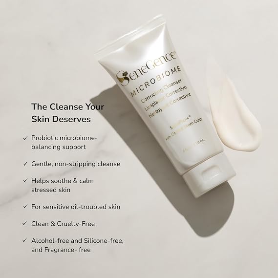 SeneGence Microbiome Correcting Cleanser, 4 Fl Oz, Exfoliate Skin with Probiotics and Hyaluronic Acid for Redness and Irritation, Sensitive to Oily and Troubled Skin Types, Vegan, Paraben Free