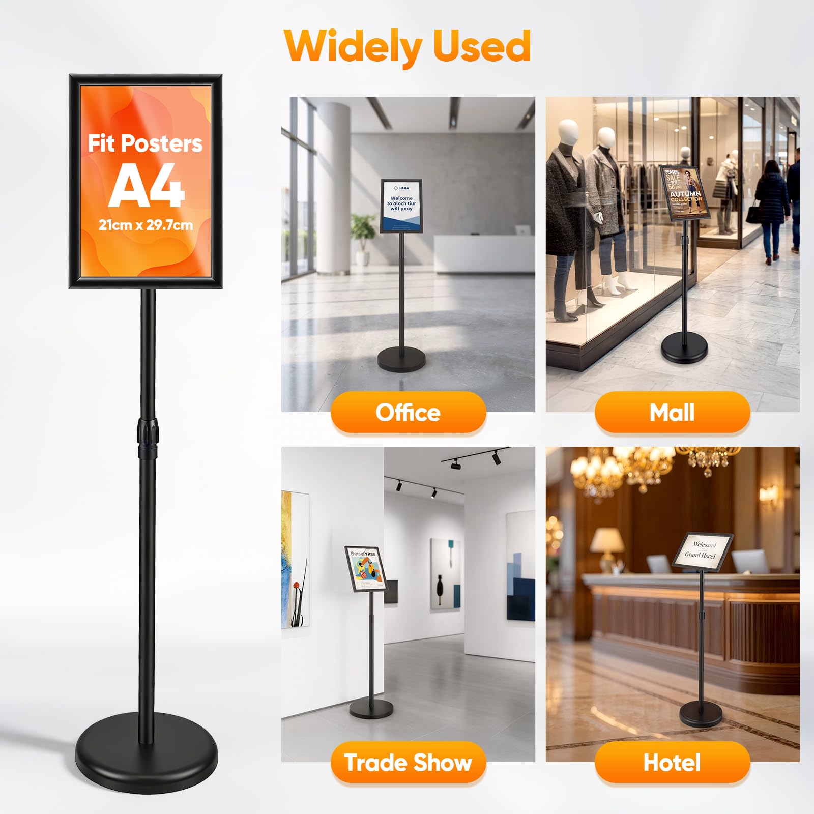 Soporte Para Carteles A4, Pie Estable,Soporte De Exhibición,Altura Ajustable,Rotación De 360°,Resistente Al Agua Y Al Polvo,Soporte De Letrero De Pie Para Menú, Restaurante,Tienda,Recepción(A4)