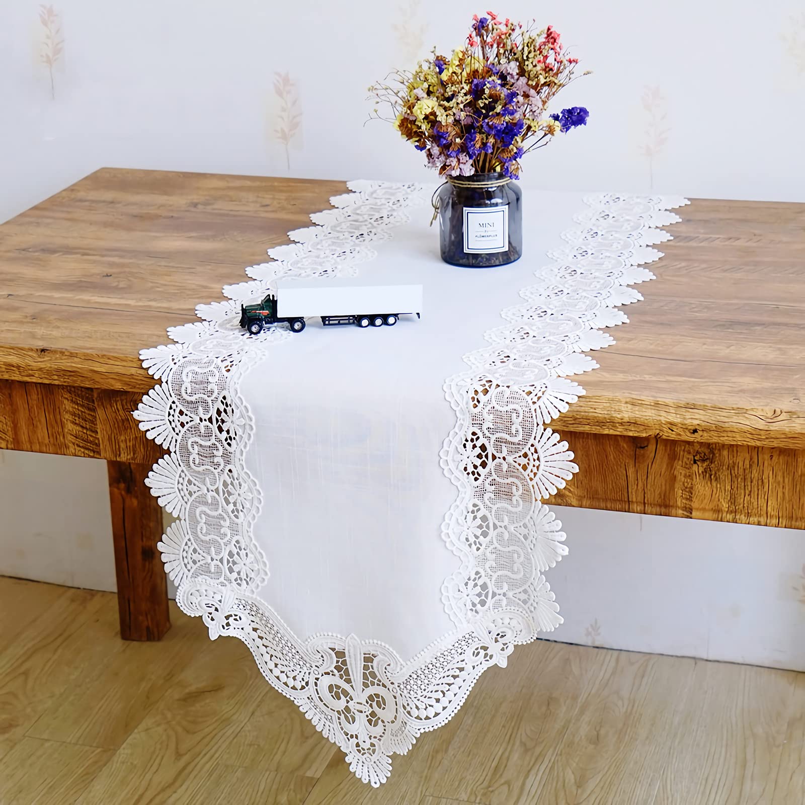 AEROiVi Lace Macrame Table Runner Burlap 72 Inches Long Farmhouse Style