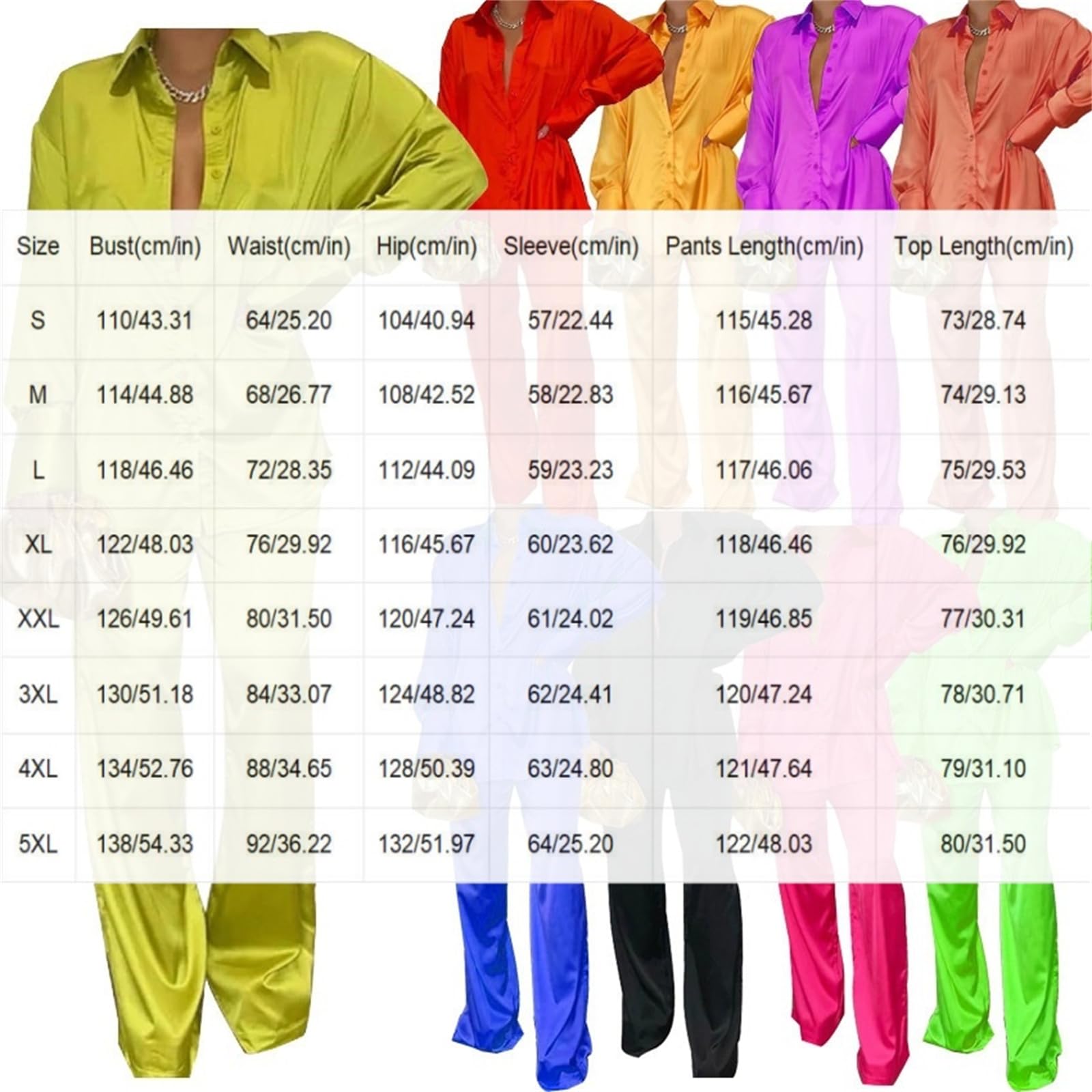 Completo Pigiama da Donna in Raso Effetto Seta (2 Pezzi): Camicia Oversize a Maniche Lunghe con Revers e Bottoni + Pantaloni a Gamba Larga – Abbigliamento da casa Morbido ed Elegante
