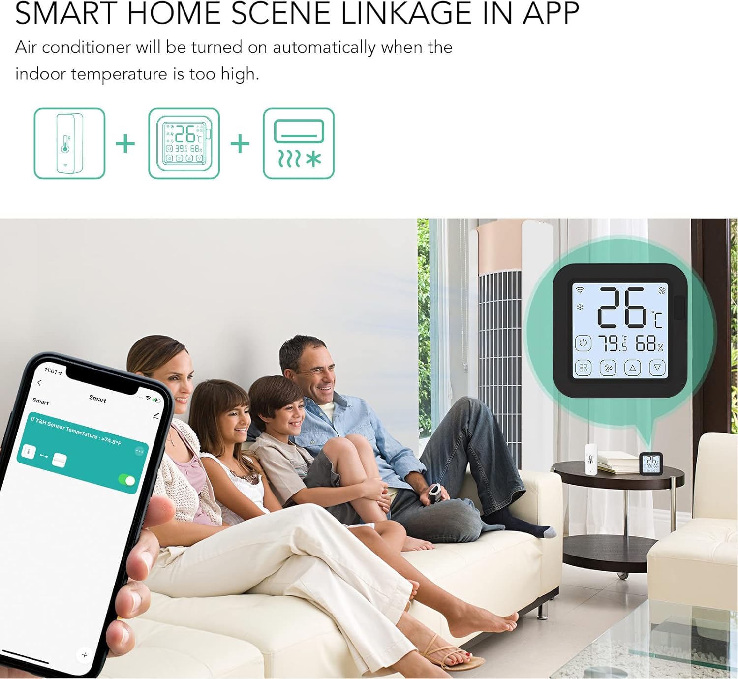 Smart Life app displaying real-time temperature and humidity