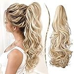 FELENDY Claw Ponytail Extension 18 Curly Wavy Clip in Long Pony Tails One Piece Jaw Hairpiece for Women Daily Use Ash Blonde Mix Light Bleach Blonde