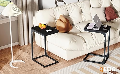 Miniatura 7 de QEEIG - Juego de 2 mesas auxiliares de mesa en forma de C, modernas, color negro (017-30B)