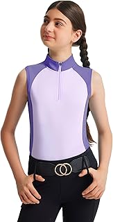 Girls Sleeveless Equestrian Shirt Half Zip Athletic Tops for Horse Riding Running Golf Tennis Horseback Show