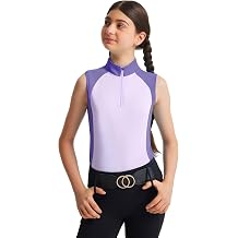 FitsT4 Sports Girls Sleeveless Equestrian Shirt Half Zip Athletic Tops for Horse Riding Running Golf Tennis Horseback Show