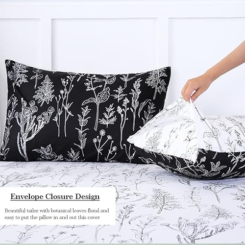 Miniatura 6 de URBONUR Juego de edredón de tamaño matrimonial, juego de edredón floral botánico con sábanas, edredón blanco y negro, edredón de 5 piezas, sábana