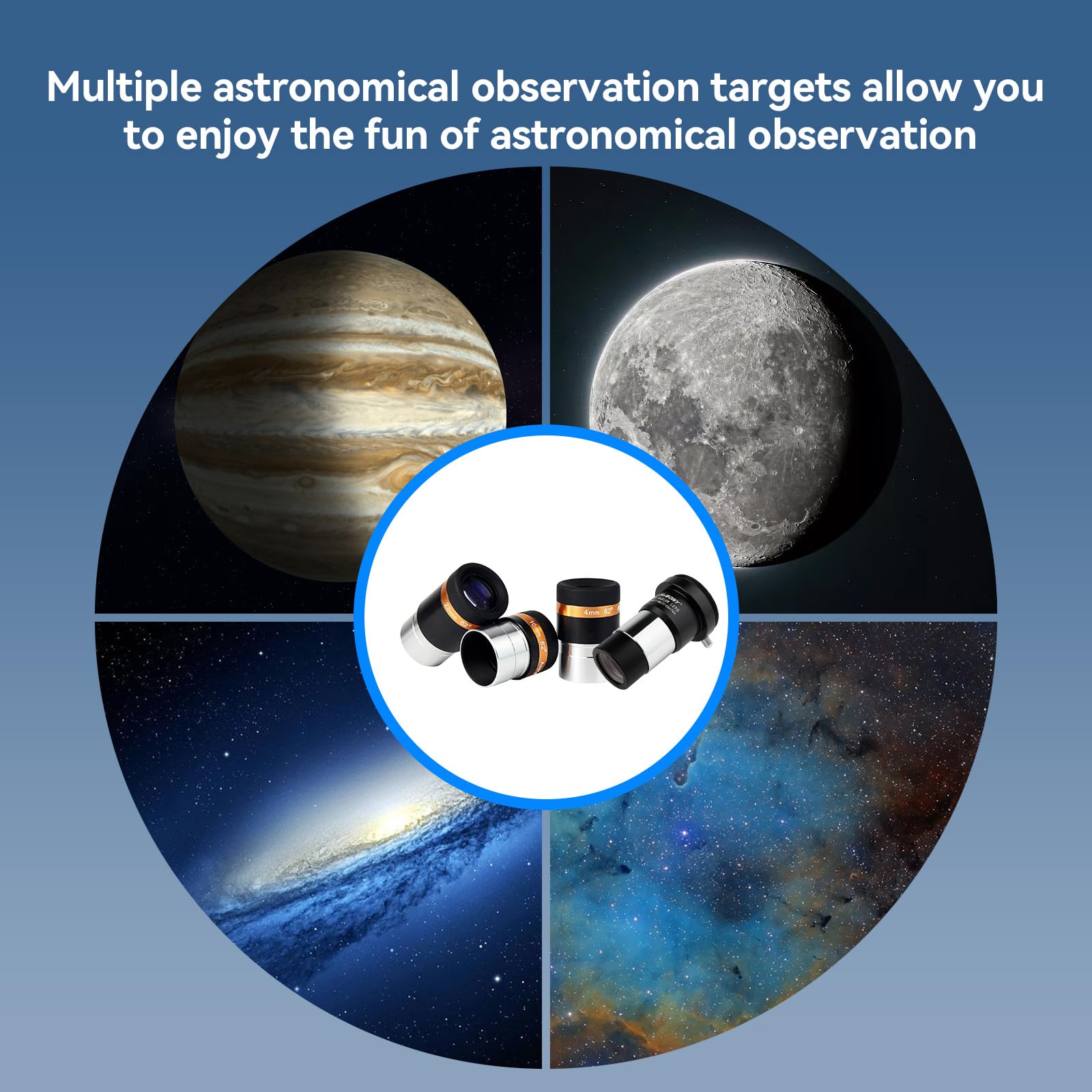 Svbony Oculare Set con Barlow Lente 2x, 4mm 10mm 23mm 62 gradi Grandangolo Planetario Oculare Kit e Barlow in metallo, 1,25 pollici Lente FMC per Osservazioni di Galassie Planetarie Lunari
