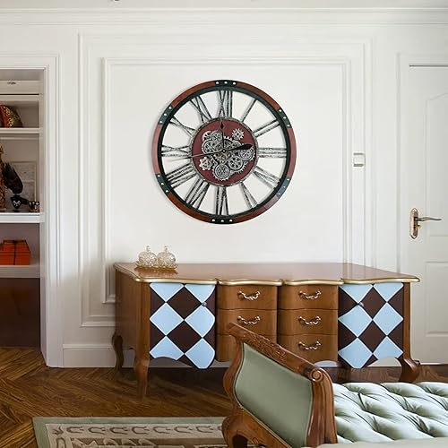 Miniatura 7 de Reloj de pared con engranaje móvil de 36 pulgadas, relojes de pared de gran tamaño, reloj de decoración de sala de estar, marco de madera maciza,
