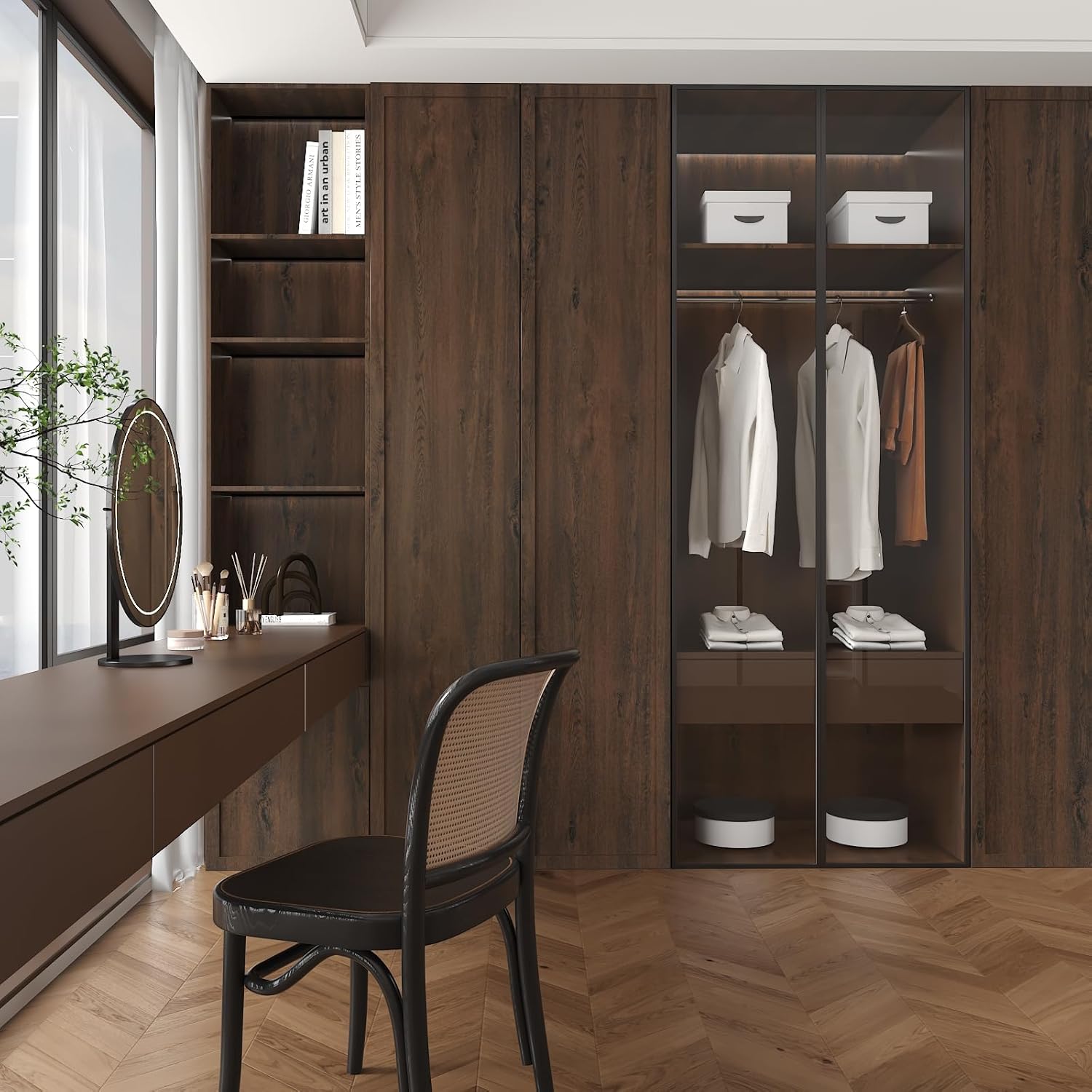 16''x354'' Dark Brown Wood Contact Paper Peel and Stick Wallpeper Self Adhesive Walnut Wood Grain Contact Paper for Furniture Countertops Bubble Free Design Thick Waterproof Top Vinyl Wrap