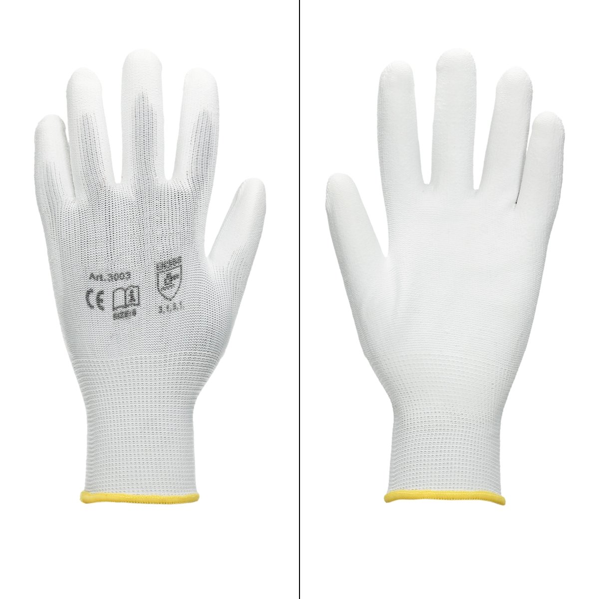ECD Germany 36 paires de Gants de travail en PU, taille 8-M, couleur blanc, gants de mécanicien en nylon gants de jardin