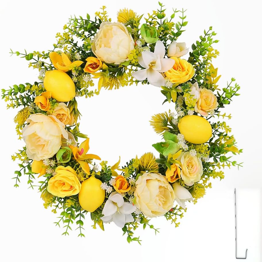 18'' Lemon Wreath for Front Door,Summer Door Wreath for Indoor Outdoor Home Decor