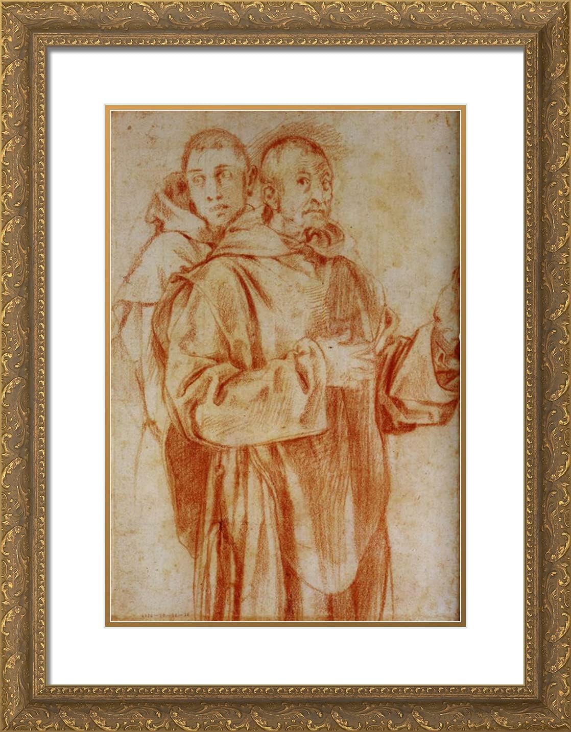 ArtDirect Pontormo, Jacopo 19x24 Black Ornate Framed Art Print with Double Matting Titled: Study of Two Carthusian Monks
