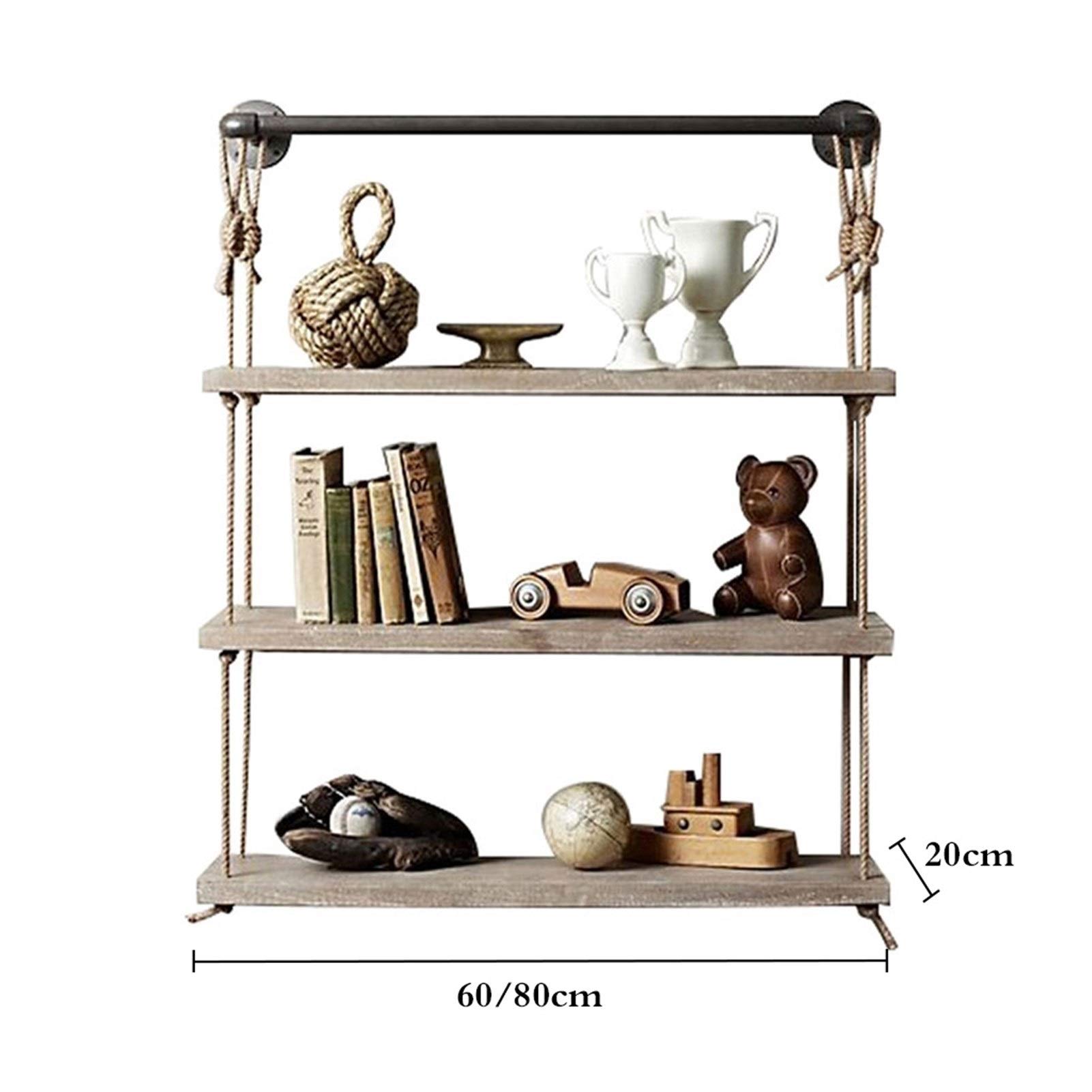 Ecke Wandregal mit Seil Hängeregal mit Seilaufhängung | Schweberegale mit String | Holz Hängendes Regal Wandschaukel Lagerregale Jute Seil Organisator Bauernregal |Vintage Shabby Chic Design, 3-Tiere