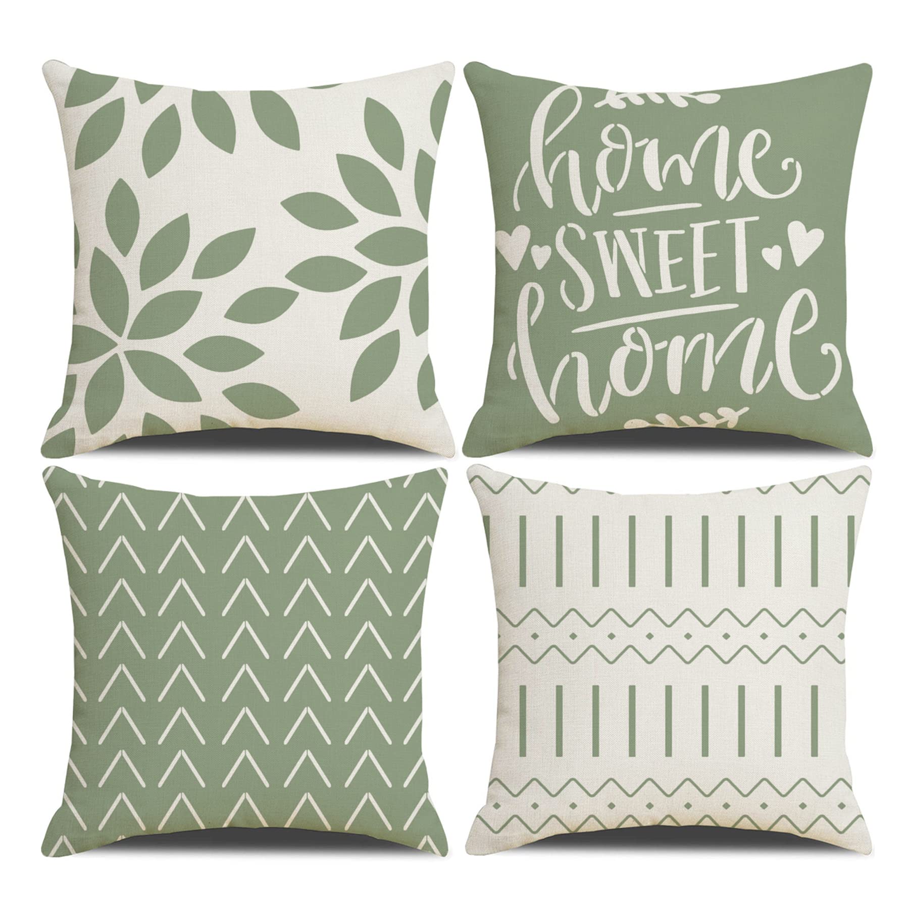 Homefeelzydys Cushion Covers,Cushion Covers 45 x 45 set of 4 New Green Square Throw Pillow Case cushion covers 18x18 4Pack For Outdoor Patio Garden Blench Living Room Sofa Farmhouse Decor