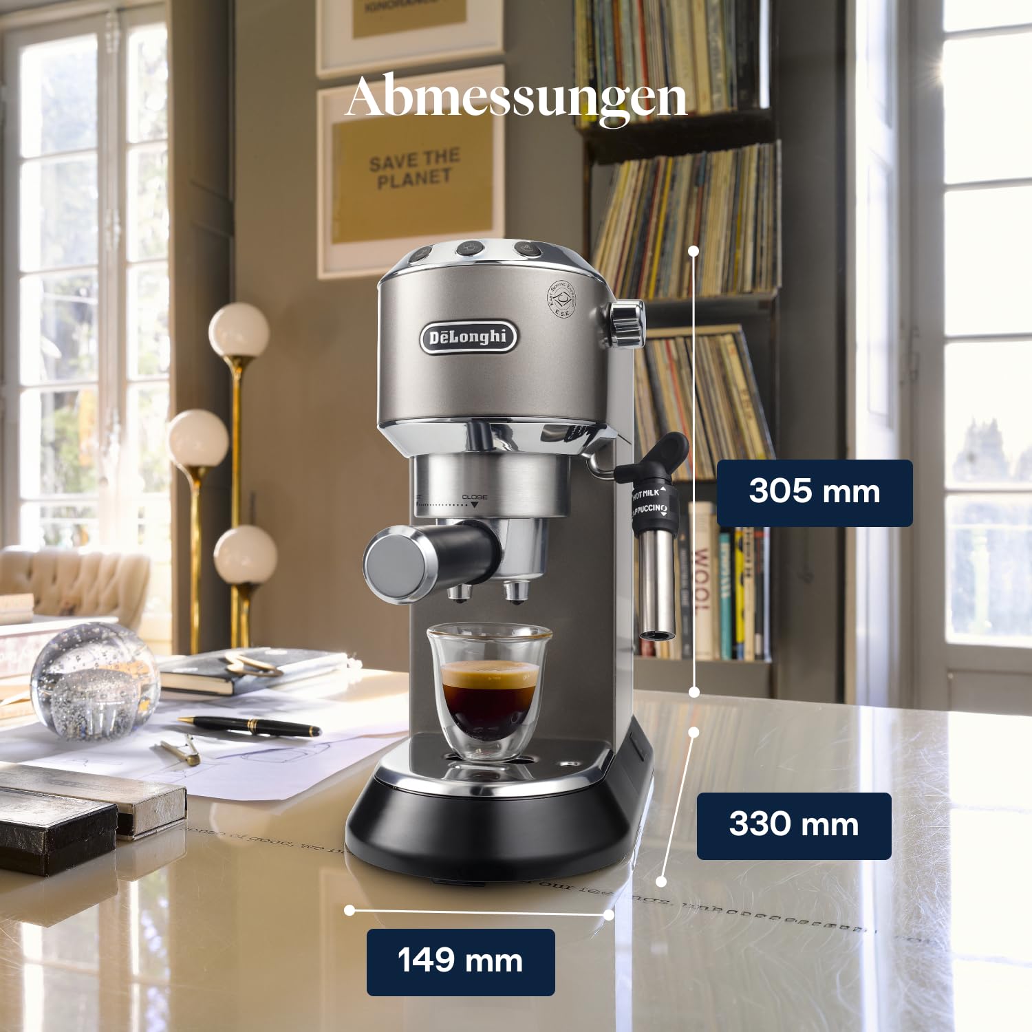 De'Longhi Dedica Style EC685.TB Kompakte Siebträgermaschine Espressomaschine 15cm Titan