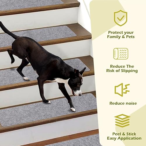 Miniatura 20 de Alfombra antideslizante para peldaños de 30 x 30 pulgadas, alfombra de aterrizaje a juego, antideslizante, resistente al deslizamiento, color negro