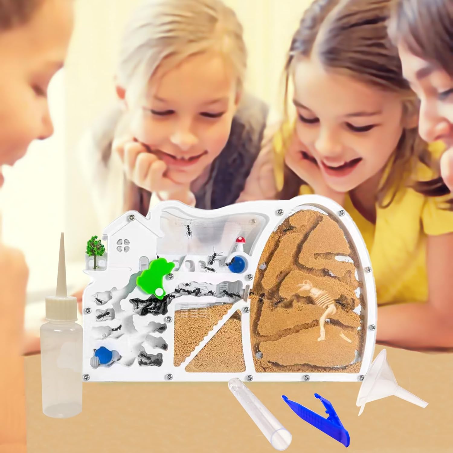 Large Sand Ant Farm Castle,Ant Habitat with Dinosaur Digging to Study Ant Colony Ecosystem Behavior,Science Educational Gift for Kids（Yellow）