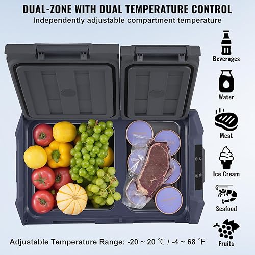Miniatura 3 de VEVOR NLS35, refrigerador de coche de 12 voltios, congelador portátil de doble zona de 25 litros (26.4 qt), rango ajustable de -4-68, 1224V DC y
