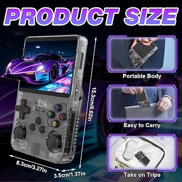 R36S Retro Handheld Spielkonsole 128 G Retro Konsole 35-Zoll-IPS-Bildschirm Handheld Konsole Tragbare Mini Retro Console Emulator Konsole Linux-System Game Boy(Schwarz)
