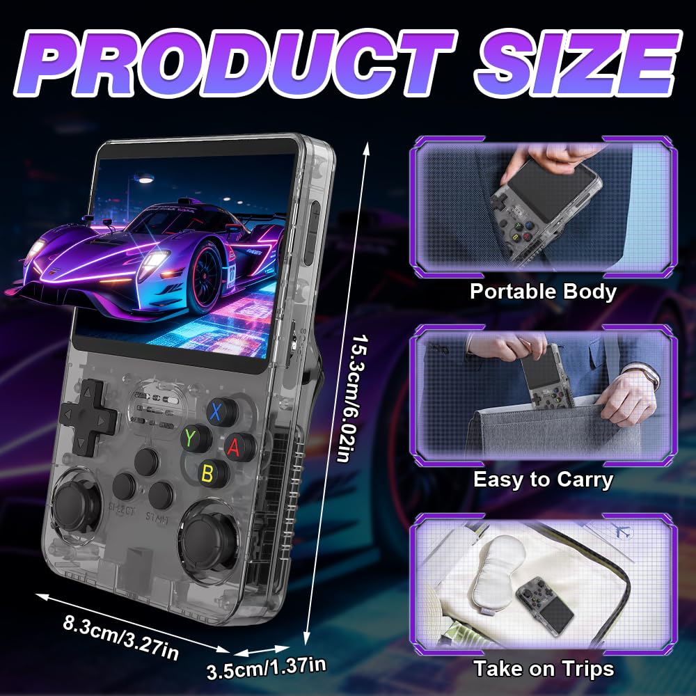 Console di gioco portatile retrò R36S, console retrò da 128 GB, console portatile con schermo IPS da 3,5 pollici, mini console retrò portatile, console emulatore per sistema Linux Game Boy (nero)