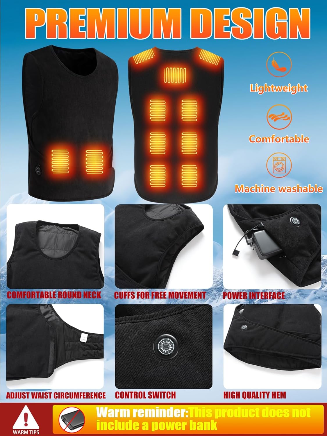 Heated Vest for Men and Women, Lightweight Electric Sleeveless Heating Jacket for Winter (Battery Not Included) - Image 4