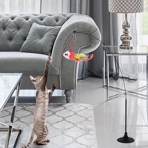 Miniatura 7 de Juguetes para gatos, 2 paquetes de juguetes interactivos para gatos con súper ventosa, 14 piezas de repuesto de plumas y ratones, 2 paquetes de