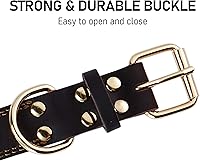 Vista 6 de Collar de perro de cuero genuino, collar de perro ancho resistente para perros pequeños, medianos, grandes y extra grandes