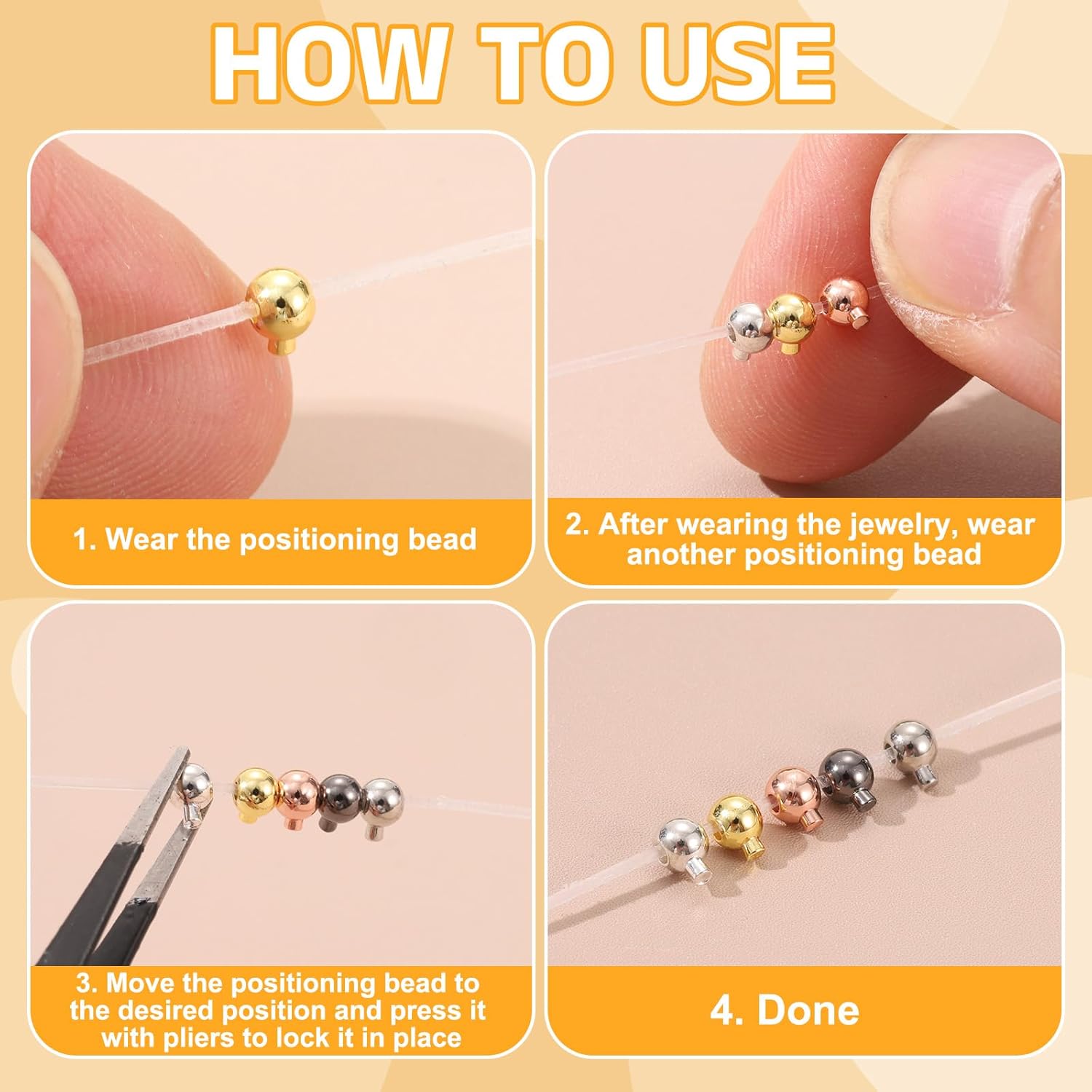 uxcell 20 Pcs Crimp Beads for Jewelry Making, 3.5mm Spacer Bead Covers, Cord End Crimp Stopper Beads for Bracelet Necklace Ends Accessories, Black - Image 4