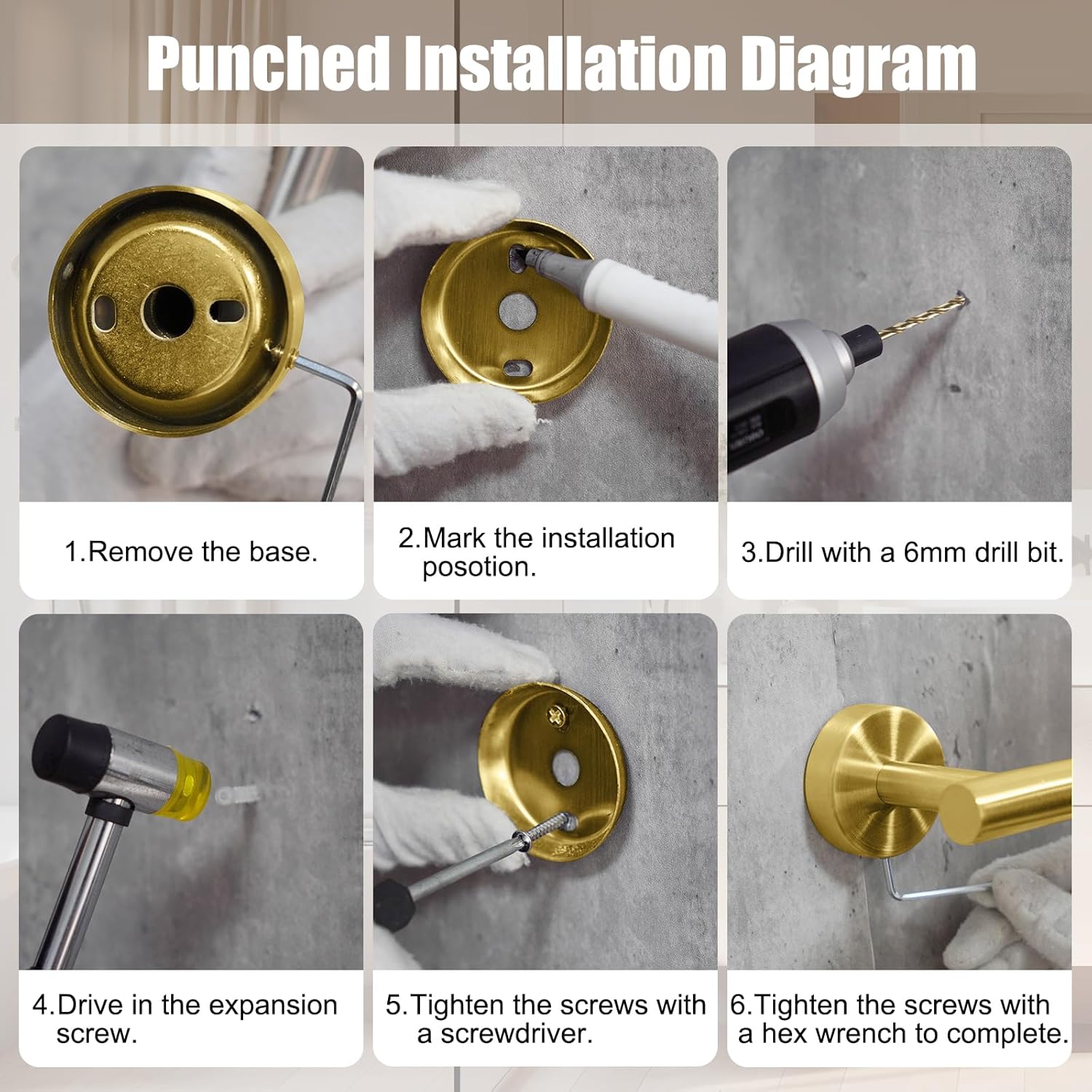 Bathroom Hardware Set, 7 Pcs Bathroom Towel Rack Stainless Steel Bath Hardware Kit Including 16" Hand Towel Bars, Toilet Paper Holders, Towel Rings, Robe Towel Hooks (Gold) - Image 6