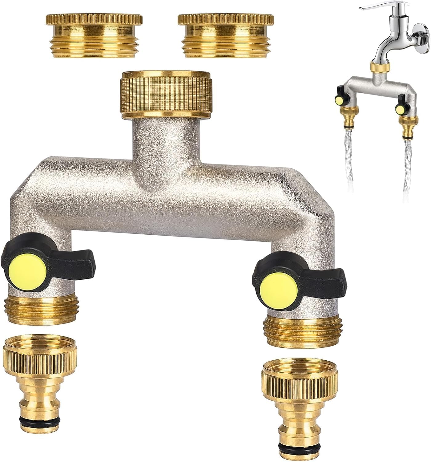 Robinet Distributeur 2 Voies En Laiton Zocipro - Filetage 3/4 Pouce, Avec Adaptateurs 1/2 Pouce - Poignée Allongée, Vannes Indépendantes