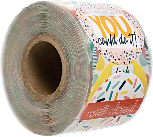 Calcomanías modernas de agradecimiento, 500 etiquetas motivacionales de arte de palabras, calcomanías redondas de 1.5 pulgadas para profesores, 6