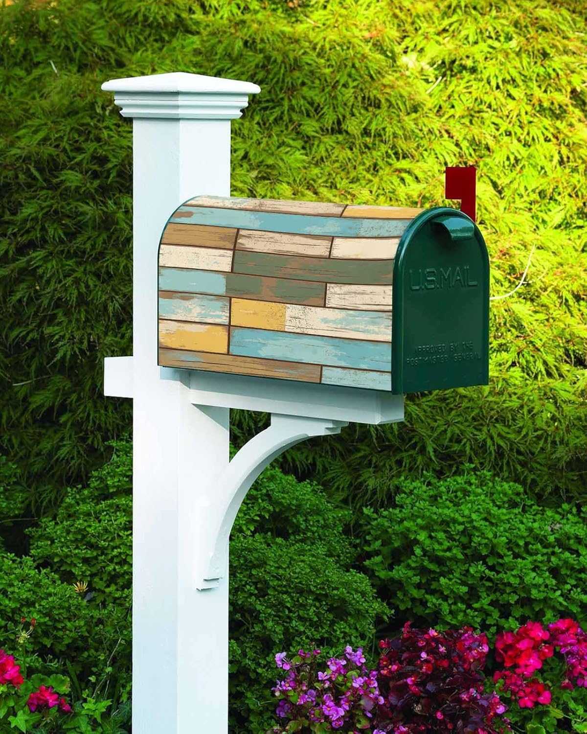 Brown Wooden Mailbox Covers Magnetic Standard Size,Decorative Post Letter Numbers Box Wrap Decoration Covers Large Accessories for Garden Yard Outdoor Décor Shabby Chic Countryside Plank Multi