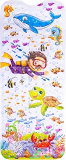 Bath Mat for Tub for Kids, Baby Bath Mat, XL Shower Mat Anti Mold 40x16in Bath Mat Non Slip, Bathtub Mat Non-Slip with Suction Cups & Drain Holes, Machine Washable Shower Matt Non Slip, Turtle