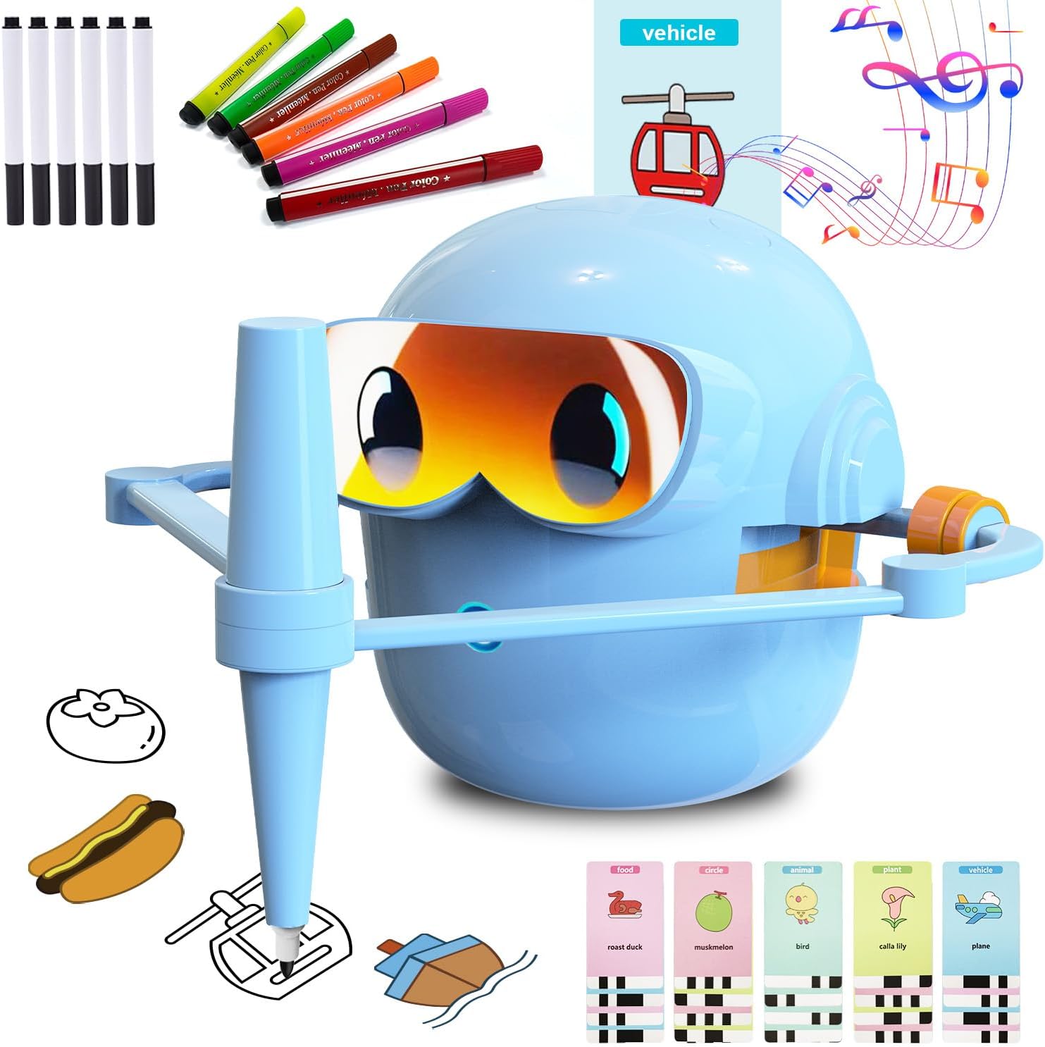 Custer's Night Drawing Robot for Kids - Montessori Painting Toys for 3 4 5 6 7 8 Year Old, Voice Interactive Educational Drawing Machine with 100 Cards,12 Colorful Pens & Music-Gift for Boys Girls B