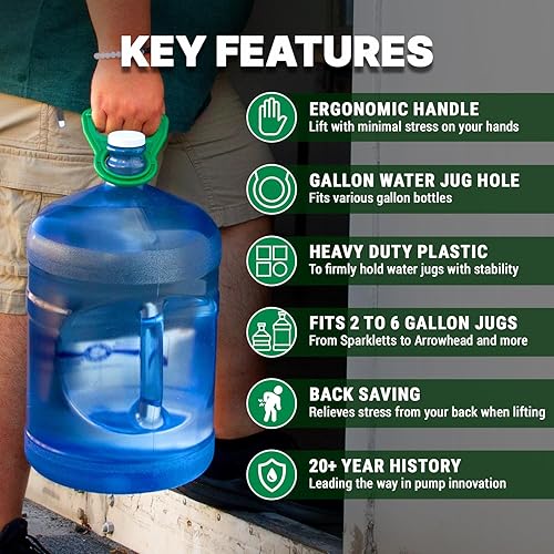 Miniatura 4 de TERA PUMP Mango para jarra de agua, portador de botellas de agua potable, mango ranurado para 3 a 5 galones