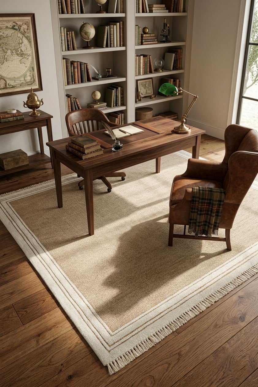 Luxury Hand-Tufted Wool and Viscose Area Rug with Neutral Tones and Tassel Details for Elegant Home Decor - (2.5x9 Ft)